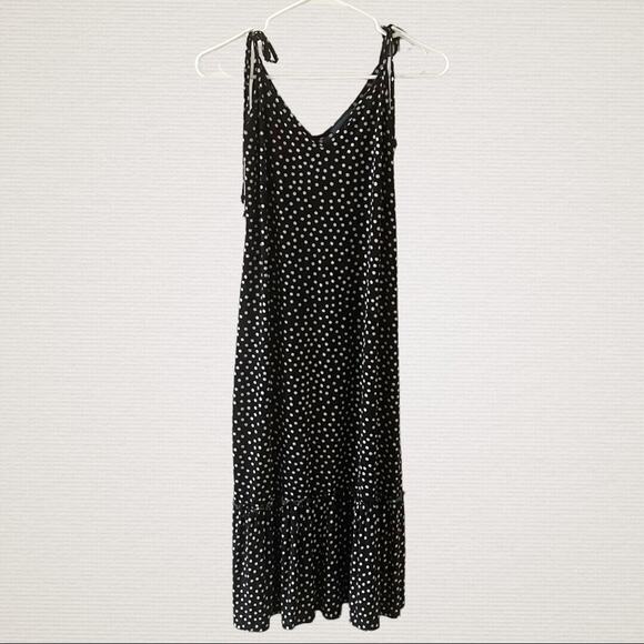 ModCloth Womens Polka Dot Midi Sundress Small Black White Casual Cottage Slip - Picture 2 of 8